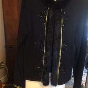 fur & beaded sweater